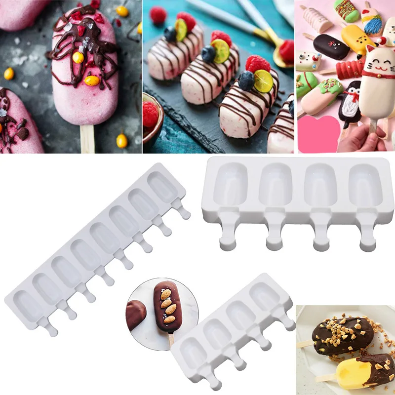 Popsicle Molds Silicone 4 Cavities Cat's paw Heart Shape Ice Cream Oval Cake Pop Mold for DIY Popsicle Handmade Kitchen Toolw