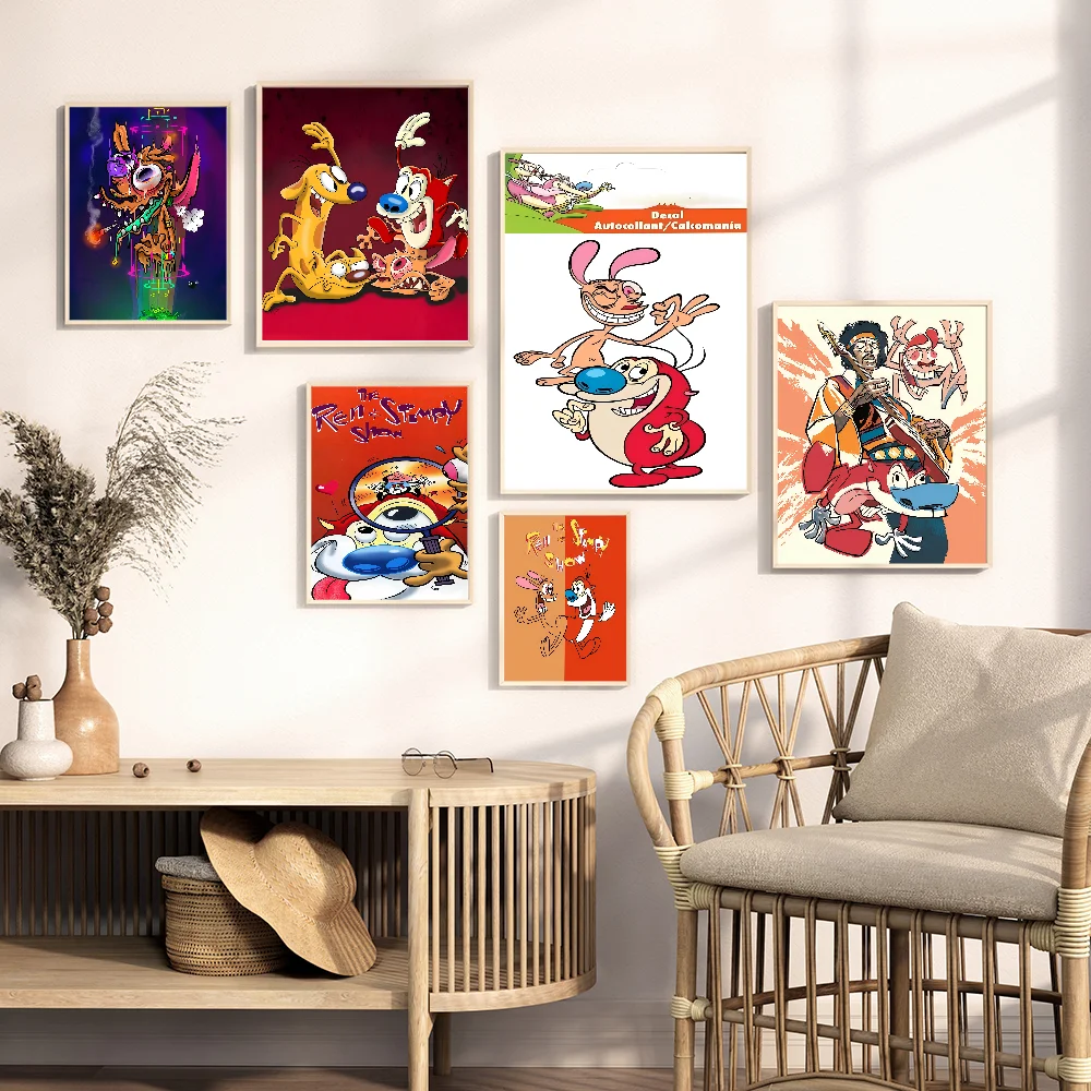 Ren And Stimpy Anime Posters Sticky Whitepaper Sticker DIY Room Bar Cafe Kawaii Room Decor