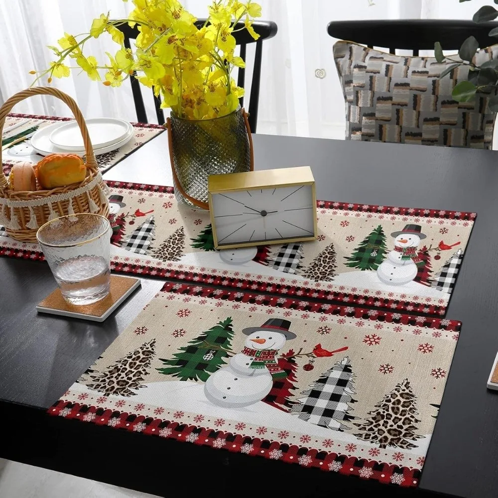 Home Decor Linen Christmas Table Runner Santa Claus Snowflake Christmas Table Flag Snowman Desk Decor Xmas Tablecloth New Year
