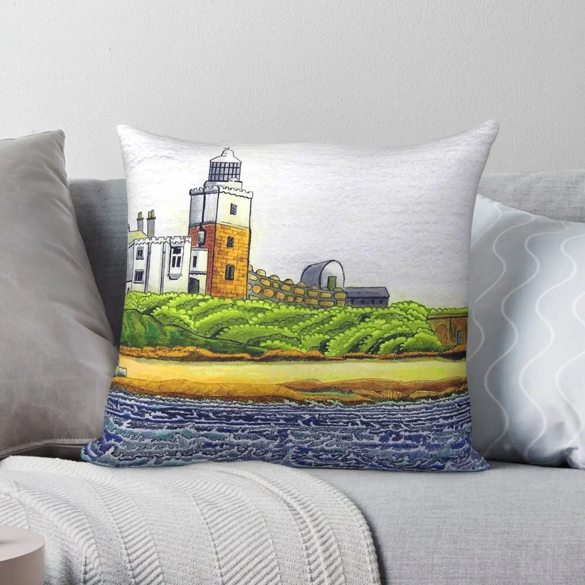 352 Coquet Island Coloured Square Pillowcase Polyester Linen Velvet Printed Decorative Pillow Case Bed Cushion Cover Wholesale