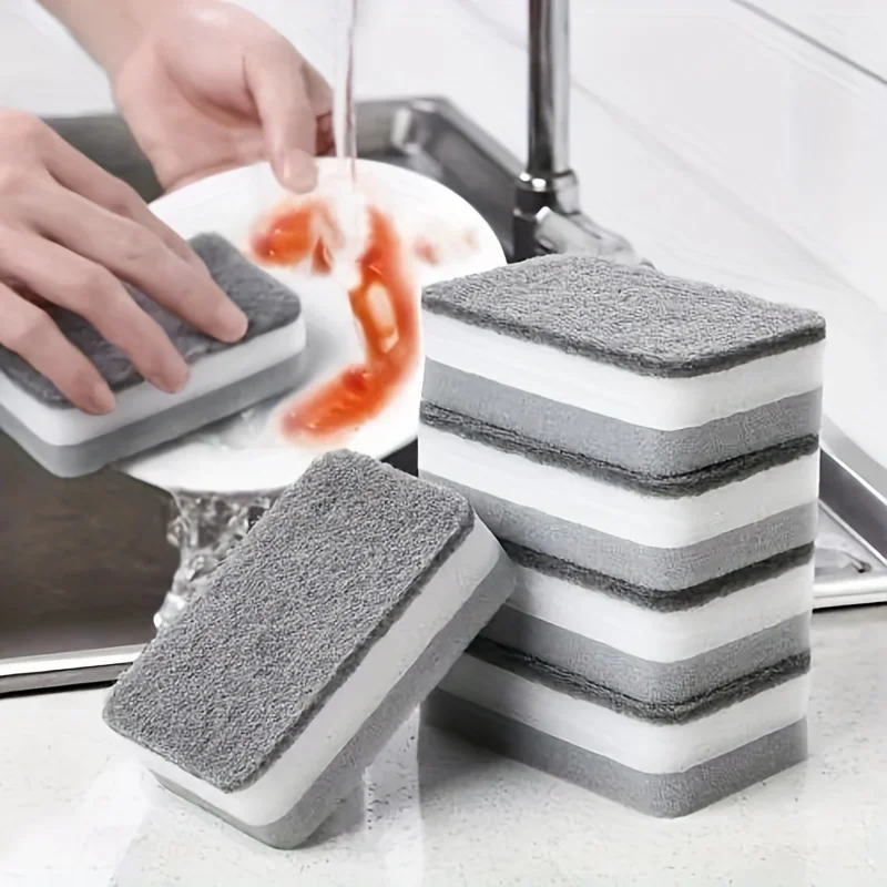 5/30pcs Double-sided Cleaning Dishwashing Sponge Household Scouring Pad Kitchen Wipe Dish Cleaning Brush Sponges For Restaurant