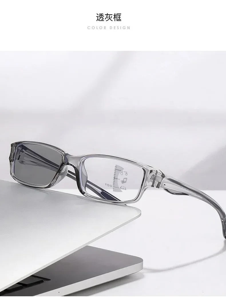 Sportliche photochrome Lesebrille für Damen und Herren, Vintage-Farbwechsel, progressive multifokale Presbyopie-Brille – Detail 9