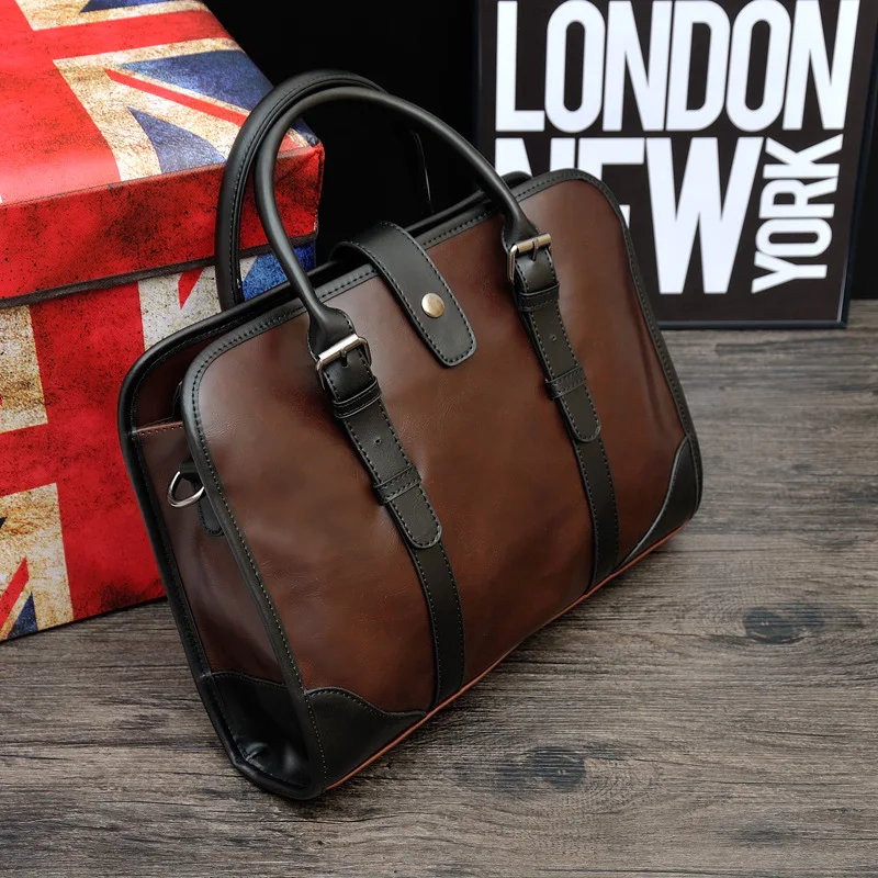 Casual pu leather men's briefcase Retro business 12 