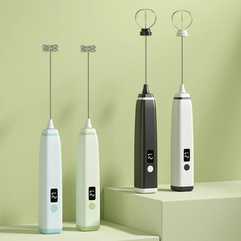 خلاط كهربائي محمول قابل لإعادة الشحن عبر USB مع شاشة ديجيتال، خلاط قهوة الحليب الكهربائي، رغوة الحليب الكهربائية