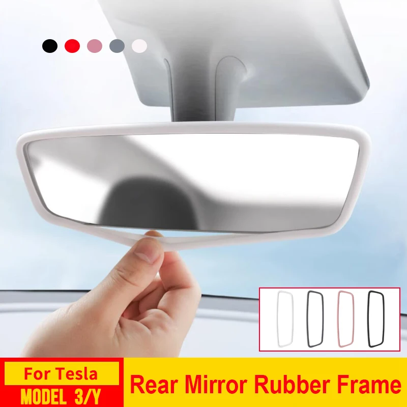 Rearview Mirror Protector Frame for Tesla Model 3 Y S X Highland 2024-2019 Center Console Accessories Silicone Rubber Cover Trim