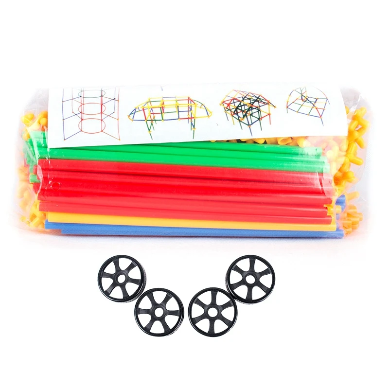 

310PCS Straw Constructor STEM Building Blocks Toys For Kids'education,Colorful Plastic Engineering Toys Gift With Wheels