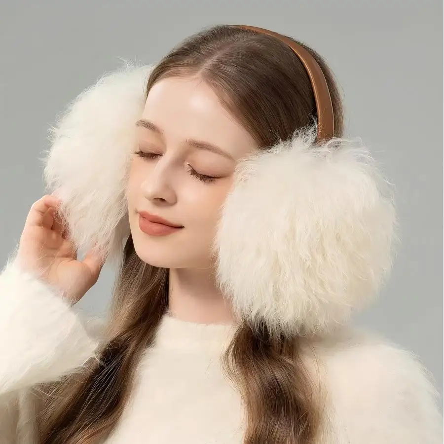 CX-A-165 新入荷 ゴージャスなプラッシュイヤーウォーマー 本物の羊毛ファーイヤーマフ 冬用