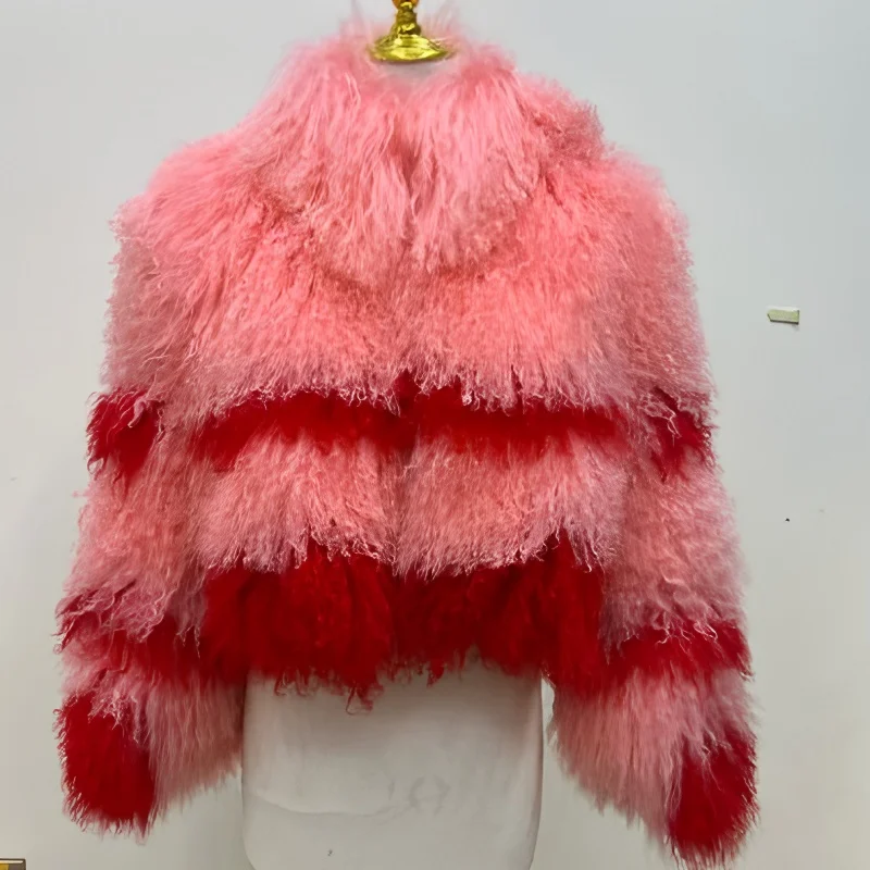 Winter dames echte Mongoolse lamsbontjas tweekleurige kleur trendy en modieuze bovenkleding hoogwaardige korte en jas