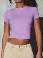 Women's solid color short-sleeve top with regular shoulder design a simple stylish and elegant blouse