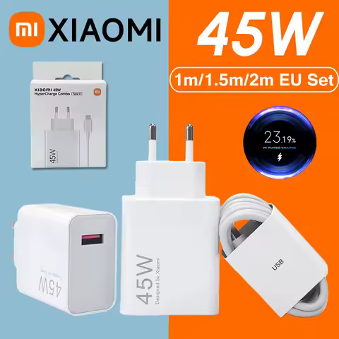 Original 45W Xiaomi 2M EU Charger Turbo Fast Charging Adapter 1M 6A Type-C Cable For Mi Pad 8 7 MI 9 10 Redmi 15 K40 Pro POCO X7