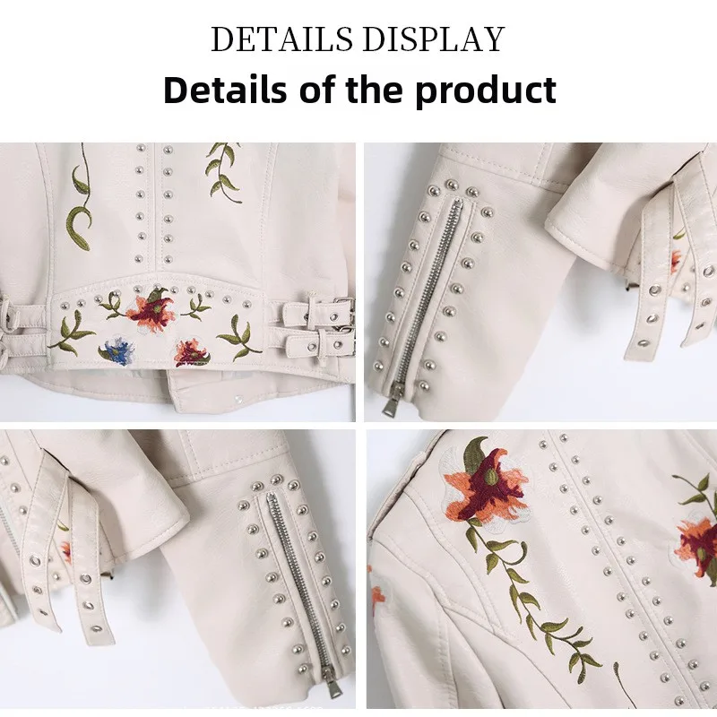 T Е Ricamo Stud Giacche in pelliccia sintetica Donna 2025 Streetwear Vestibilità ampia con intaglio Manica lunga Cerniera Cool Girl Pu Jacket 194806