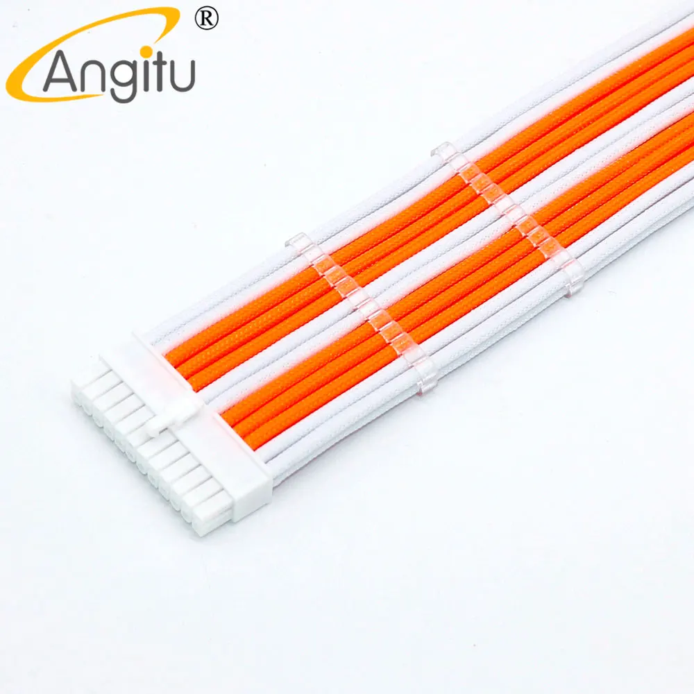 Angitu 20/30cm 24pin ATX Extension Power Cable Motherboard 24 Pin Male to Female Adatper 10 Colors With Free Cable Combs