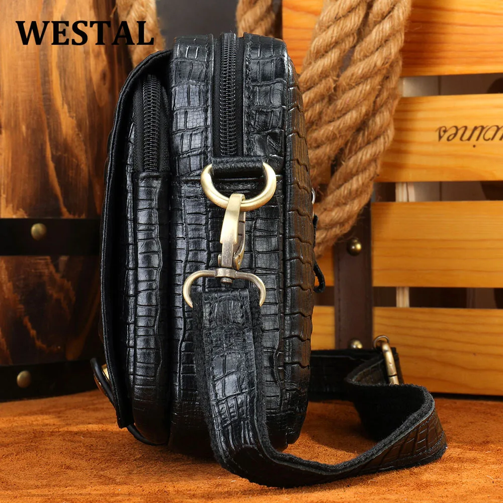 WESTAL Men\'s Crossbody Shoulder Bag Men\'s Genuine Leather Shoulder Bag Crocodile Pattern Messenger Bag Male Alligator Side Bags