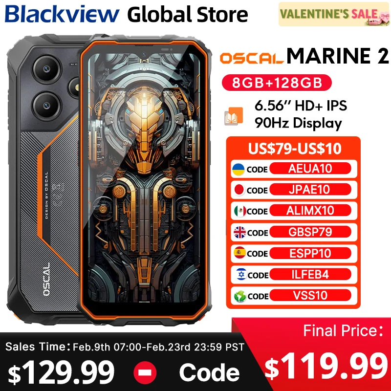 Прочный смартфон Blackview MARINE 2, 6,56-дюймовый HD + IPS, 90 Гц, дисплей, 11000 мАч, Android 15, NFC, 16 МП, камера, 8 ГБ, 128 ГБ, мобильный телефон