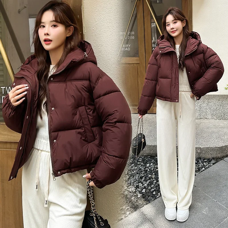 Winter Long-sleeved Zipper Solid Short Hooded Clos Loose Cotton-padded Clos Women's Cotton-padded Trendy Warm Models