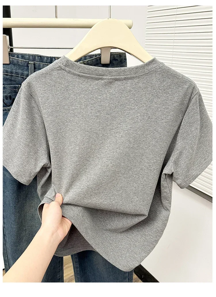 2026 Sommer Neue Hochwertige Lässige T-Shirts Sexy Kurzarm Modischer Trend Einfarbige Damenkleidung Y2k Tops – Detail 34