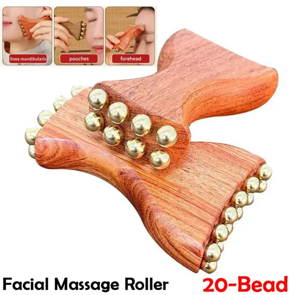 

Brass Facial Massage Roller 20-Bead Sandalwood Facial Fascia Lifting Tool Forehead Massager