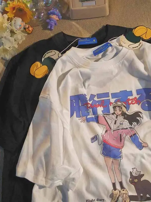 

Loose Fit Mid-Length ort-Sve T-irt Women's Gng Girl JK Sle Casual Cotton Tee Harajuku Trend Summer Sweat-ng