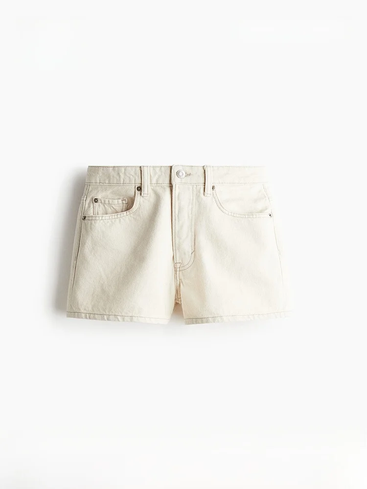 

High Waist Denim Shorts Women's Summer Casual H&M Blue Jeans Short Pants Cotton 100% Standard Fit Spring Collection