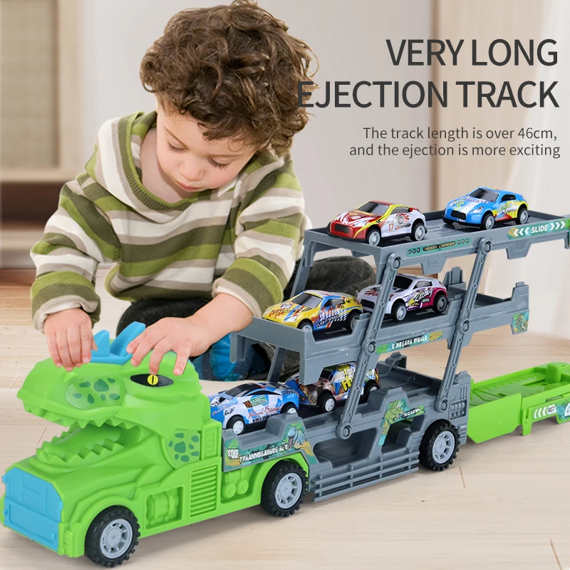 Dinosaur track ejection toy car Alloy car racing model simulation run boy birthday gift puzzle educational toy