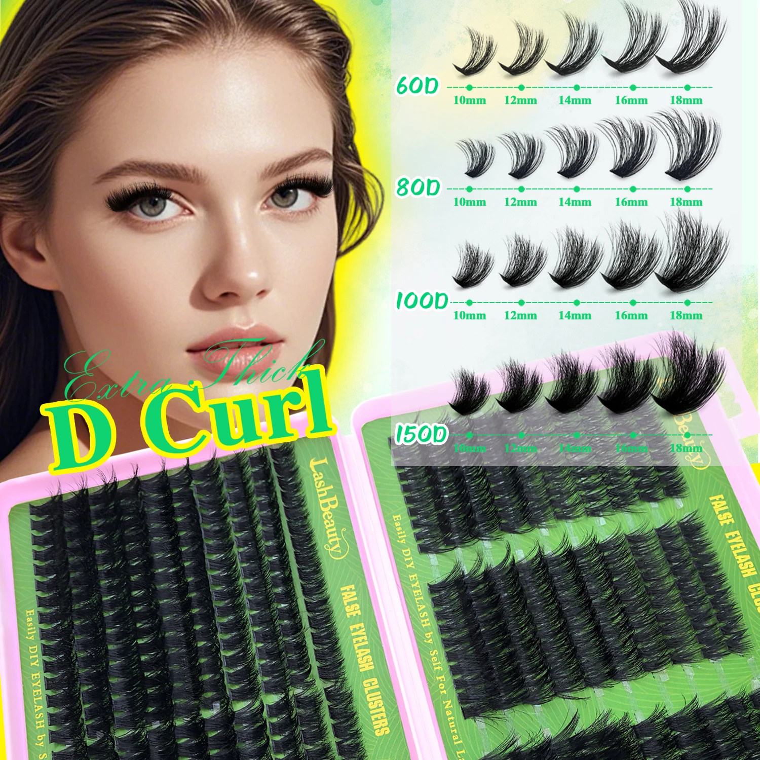 Wimpern-Cluster-Set, 10–18 mm D-Curl 60D/80D/100D/150D Natürliches Volumen Einzelwimpern Buchset Wimpernkleber-Verlängerung – Detail 3
