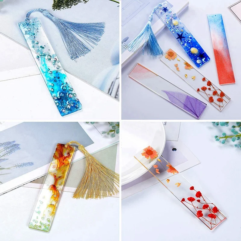 DIY Bookmark Resin Mold Rectangle Bookmark Silicone Molds With 6 Pieces Colorful Tassels For Jewelry DIY Craft