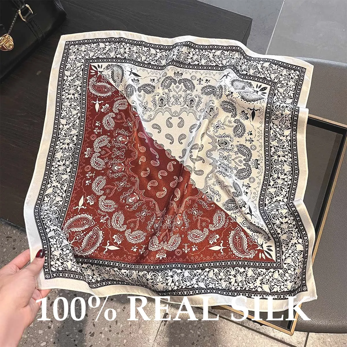 

2026 Spring Summer Luxury Silk Scarf Square Women Shawl Wrap Mulberry Silk Small Hair Neck Paisley Print Hijabs Foulard Scarves
