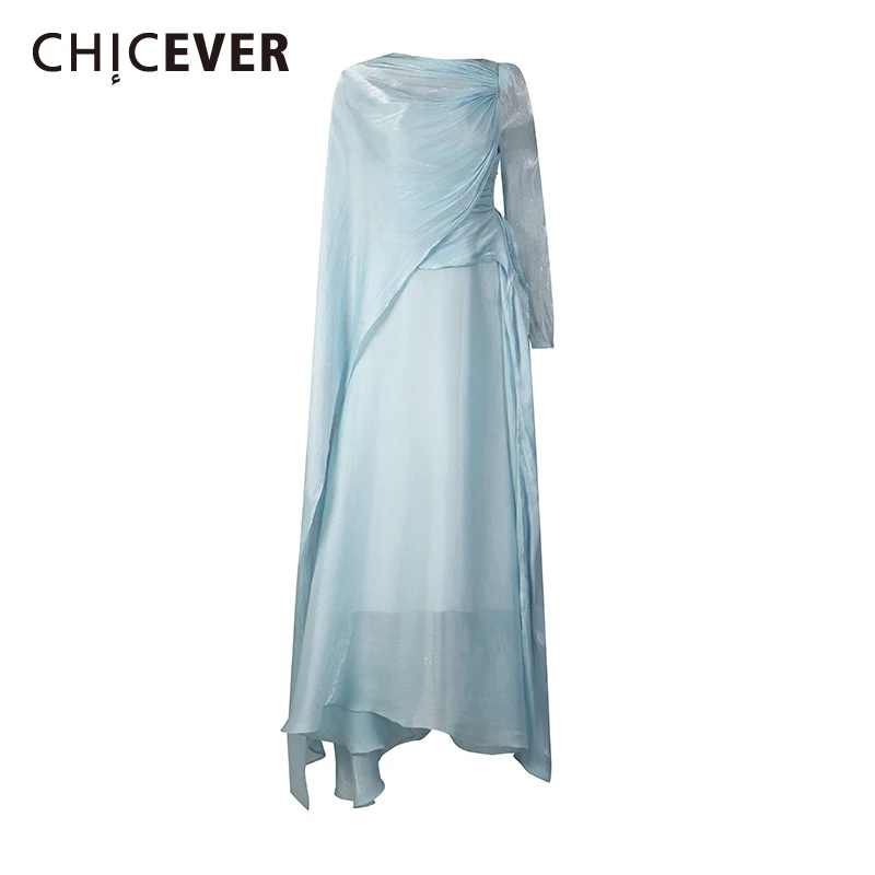 CHICEVER Solid Spliced Shawl Dress Female O Neck Long Sleeve Slimming Elegant Intellectual Women's Dresses Autumn Fashion New