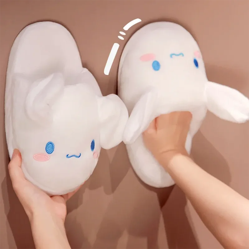 Шлепанцы из хлопка Cinnamoroll, уши будут двигаться, Sanrio, осень и зима, Симпатичные домашние плюшевые утепленные хлопковые тапочки