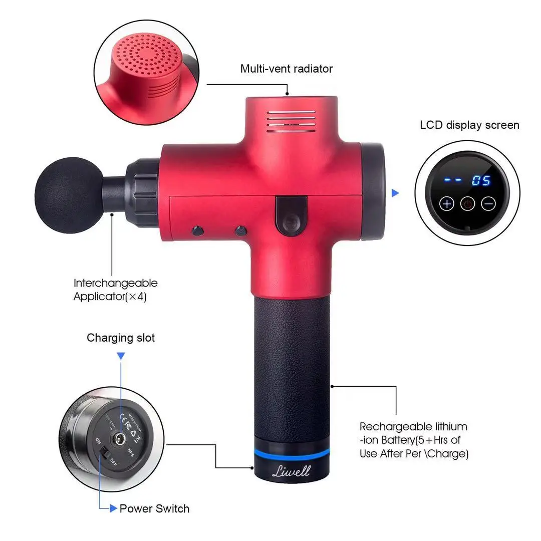 مسدس فآسيا متعدد الوظائف، مسدس تدليك متعدد الرؤوس لاسترخاء الجسم، مسدس صغير للنبض