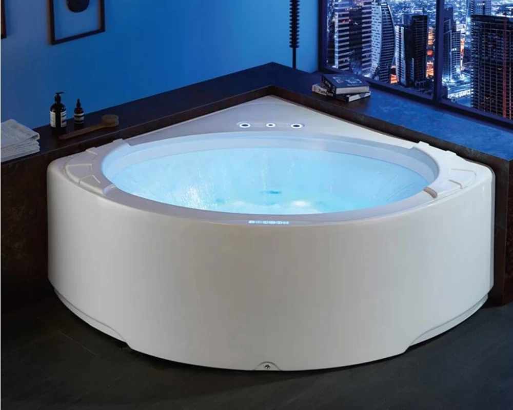 

1550X1550mm Wall Cornor Surf Whirlpool Bubble Bathtub Acrylic Hydromassage Waterfall Colored lamps Triangular Tub NS1102WA