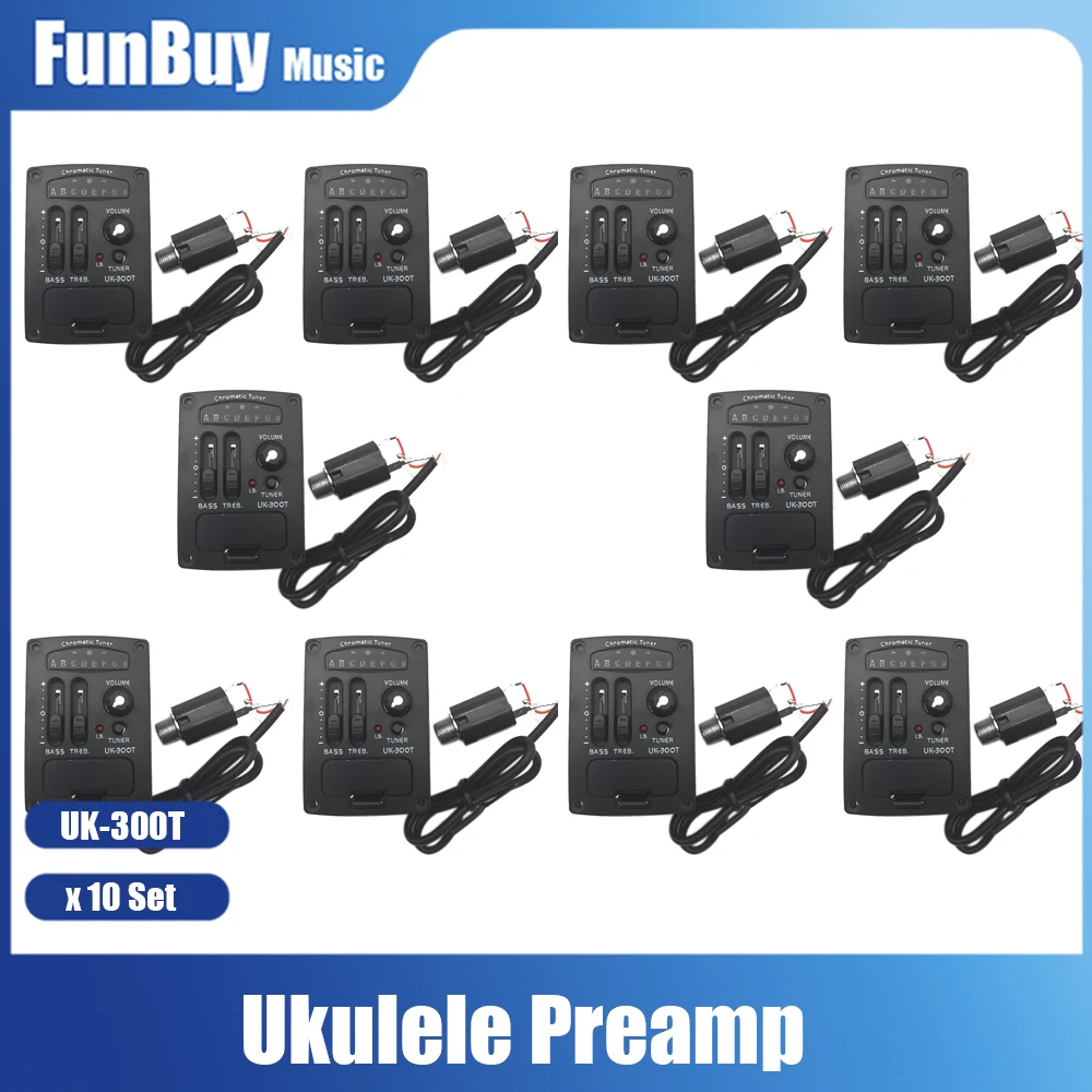 10Set Guitar Pickup UK-300T Ukulele Piezo Pickup Preamp 2 Band Equalizer EQ Tuner System with Volume Control