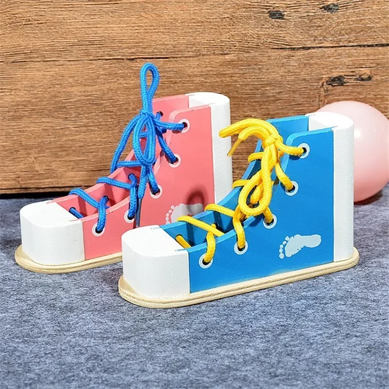 Baby Montessori Wooden Toys Learn To Tie Shoelaces Threading Game Teaching Aids Educational Toys for Boys Girls Birthday Gift