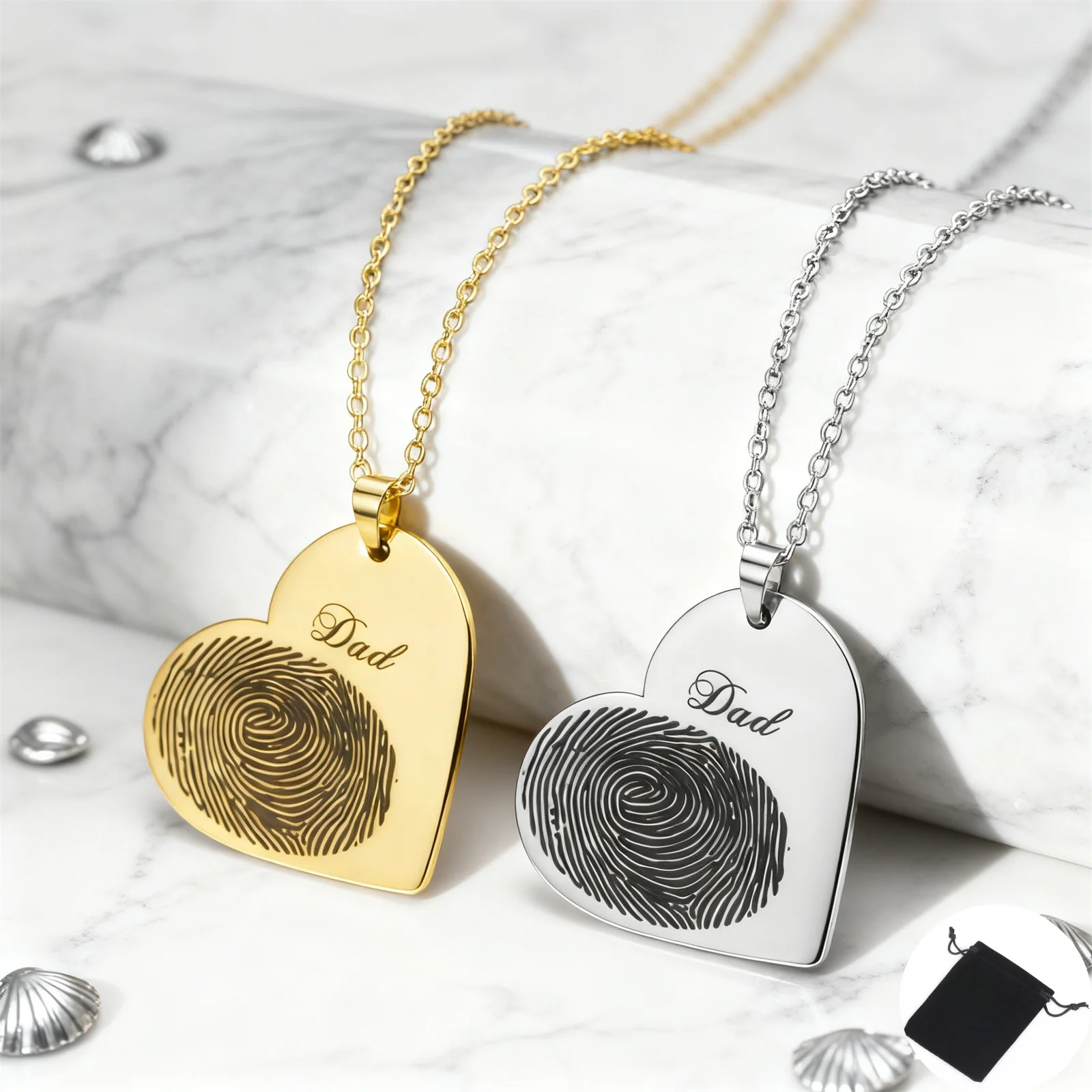 تخصيص اسم تاريخ الحب بصمة قلادة الفولاذ المقاوم للصدأ القلب بصمة زوجين سلسلة عنق مجوهرات الأسرة