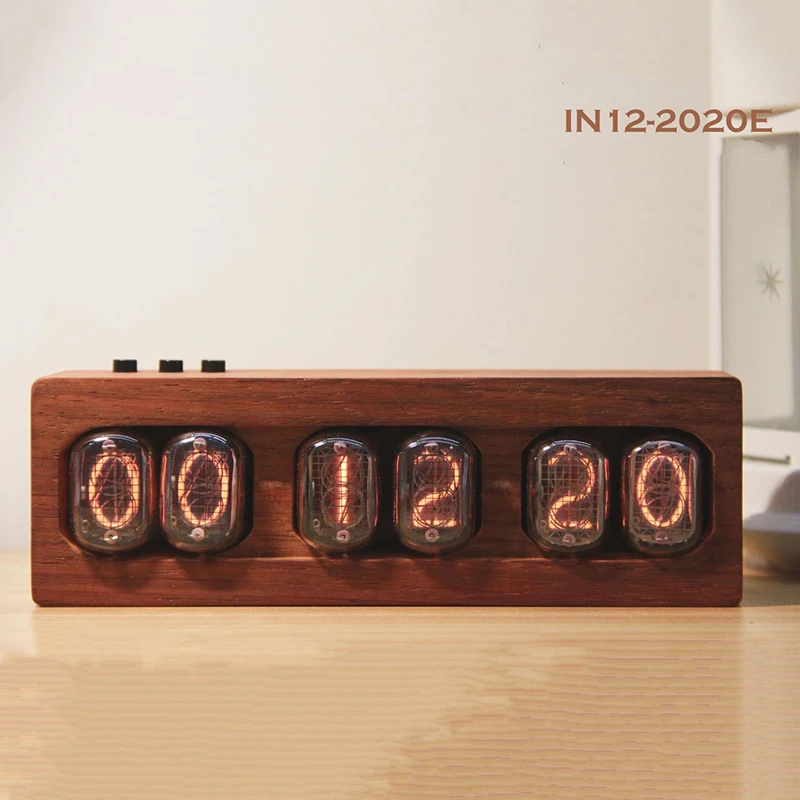 In12 Nixie Tube Clock Retro Zegar stołowy Drewno Czerwone palisander Elektroniczny pulpit Glow Tube Zegary Biurko Cyfrowy zegarek Pomysły na prezenty