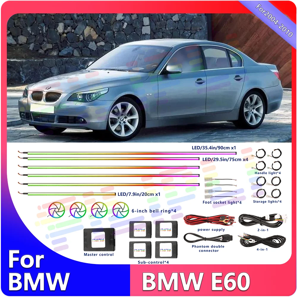 For Bmw E60 Decoration Atmosphere Lamp 64 128 Color RGB Symphony Car 6/14/22 inch Ambient Light Interior Acrylic Guide LED Strip