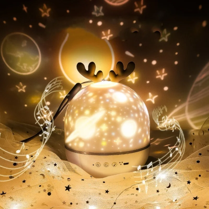 

Cute USB Rechargeable Projection Lamp 360 Degree Rotating Remote Music Night Light For Bluetooth(DeerShape )
