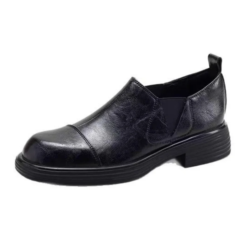 

Новые осенние женские лоферы, тренд 2025, туфли с круглым носком на массивном каблуке, удобные удобные туфли без шнуровки для девочек, повседневные офисные туфли на плоской подошве