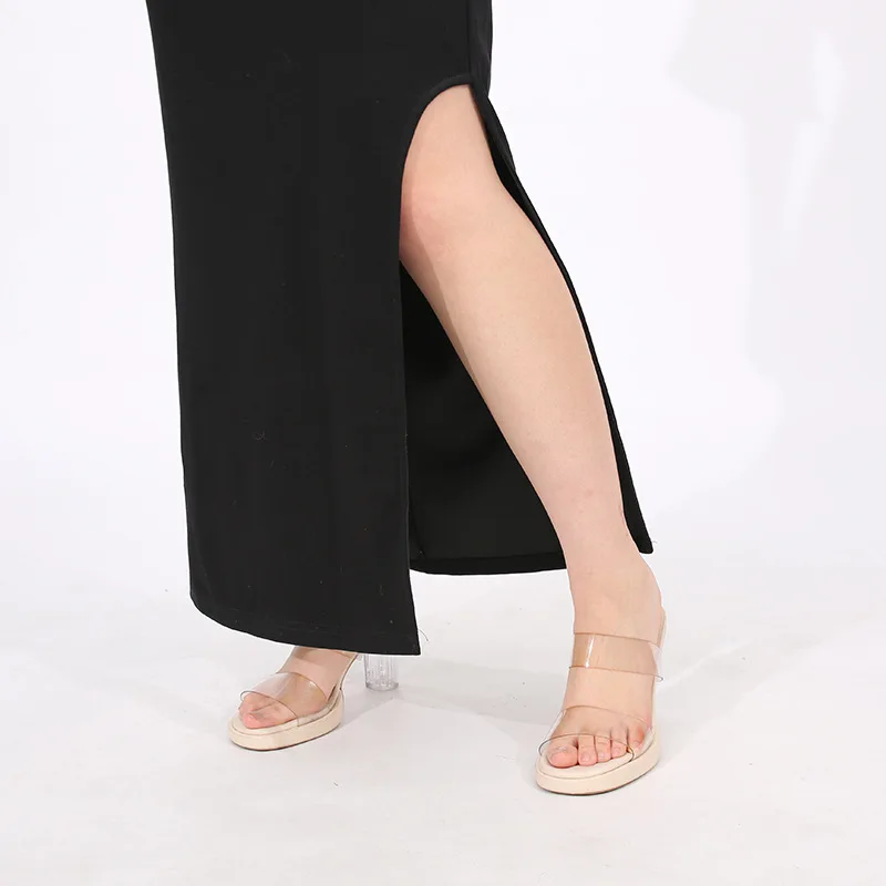 HKSH Spring Summer New Women Long Dress Short Sleeve Spliced Lace Color Block Belt Padded Shoulder Split Elegant Dresses HK16630