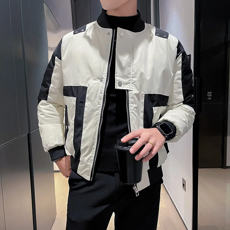 Koreanische Mode gespleißt Bomber jacke Männer Winter warme Herren Parka Jacken lässig Business wind dichten Mantel Streetwear Mantel