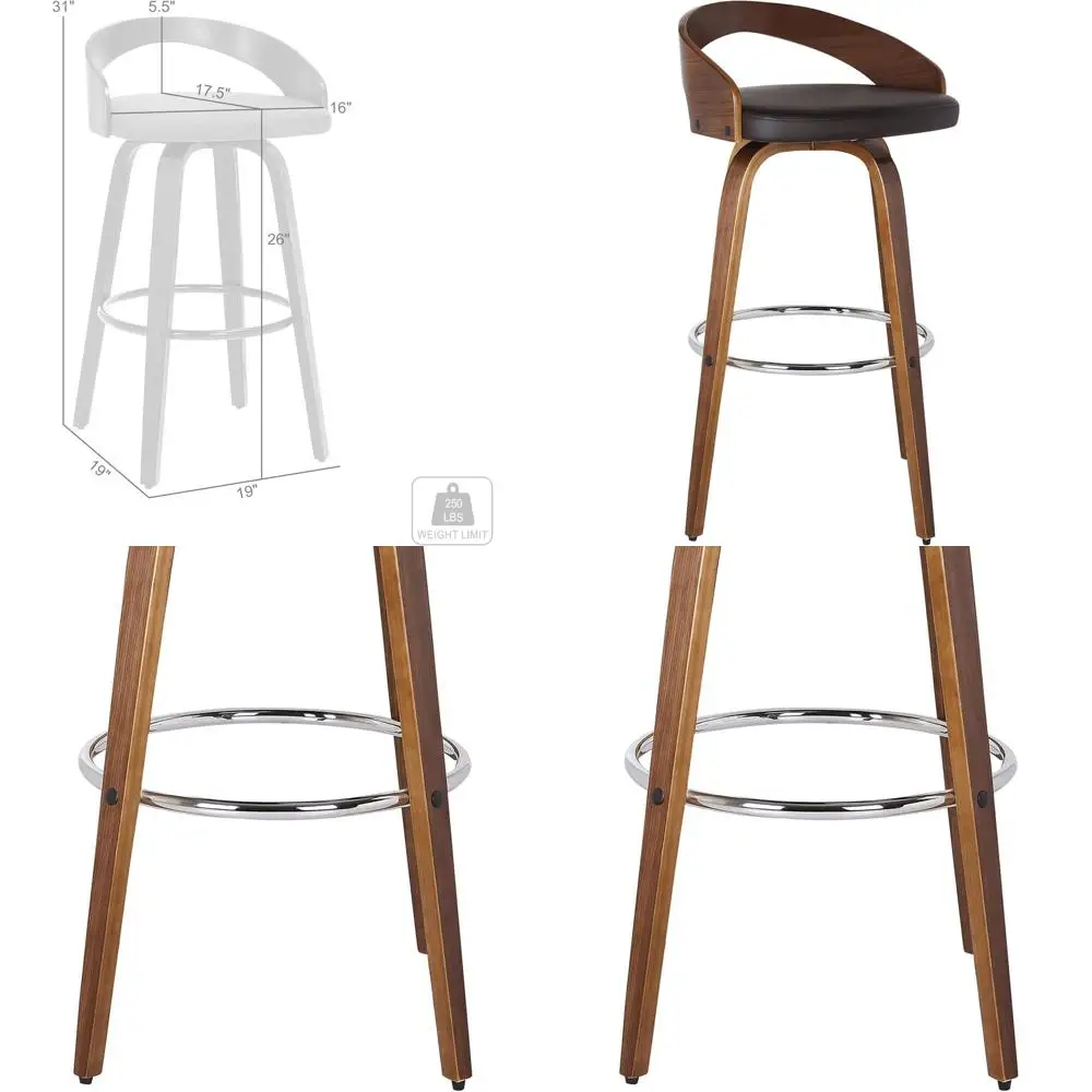 

Барный стул в стиле середины века, 26 дюймов, поворотный, из коричневой искусственной кожи и орехового дерева, для кухонной стойки