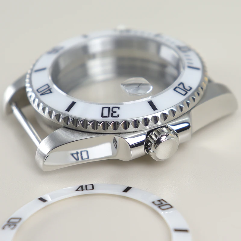 Корпус 40 мм, запасные части для часов, сапфировый корпус для Seiko NH35 NH36/34 8215 2824, механизм 28,5 мм, циферблат SUB, серебристый керамический безель