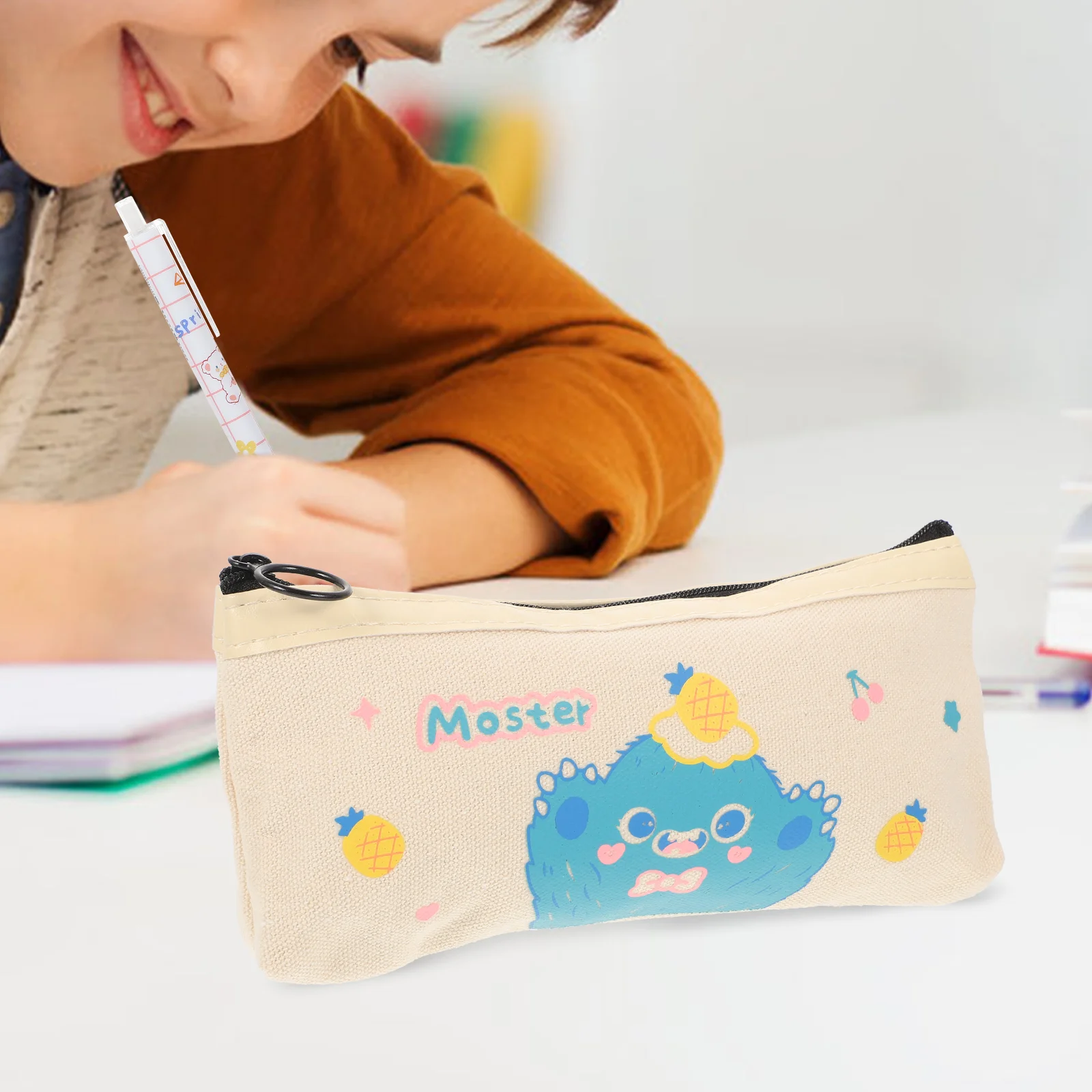 Pencil Holder Canvas Case Portable Pouch Girl Adorable Bag Handheld Storage Zipper Child