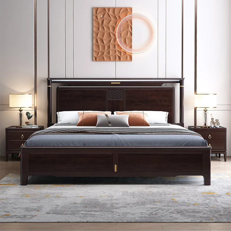 Neues Chinesisches Massivholzbett 1,5m 1,8m Doppelbett Modernes Einfaches Schlafzimmer-Aufbewahrungsmöbel Direktverkauf ab Werk
