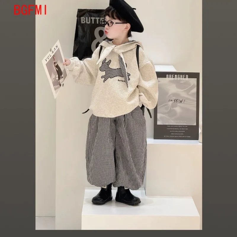 

Детский костюм для мальчиков и девочек 2-11 лет, новинка 2026 года, весенний спортивный комплект: толстовка + брюки в клетку, 2 предмета, осенняя одежда для малышей