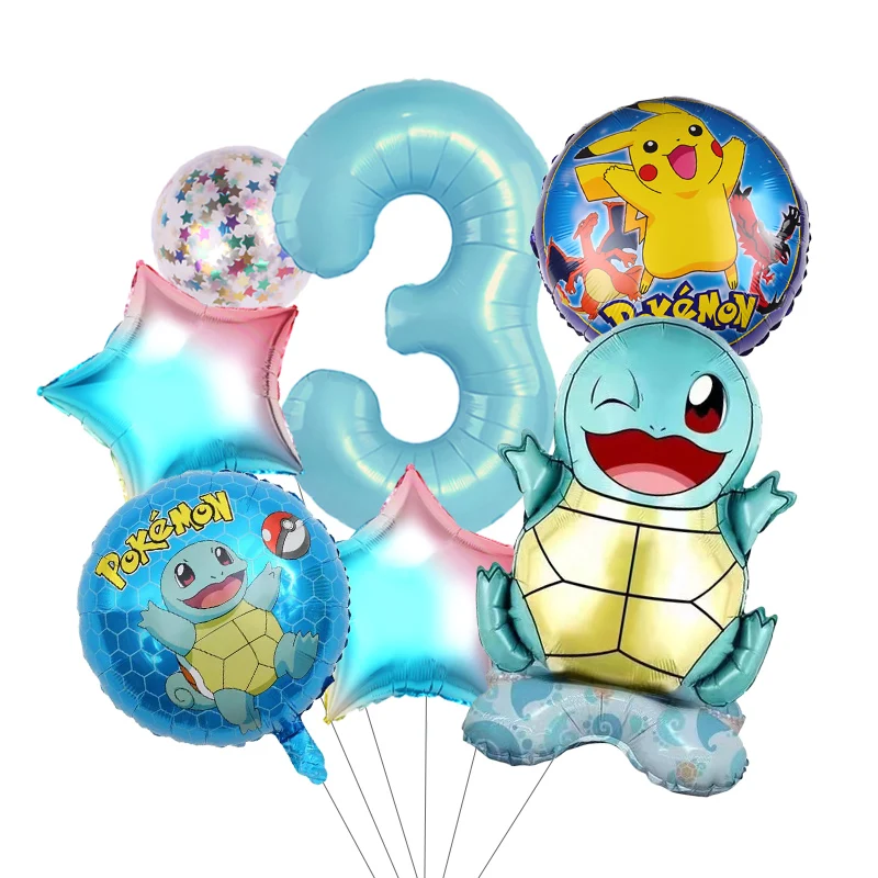 7 stücke Pokemon Ballon Set kinder Cartoon Party Dekoration Charmander Squirtle Bulbasaur Geburtstag 1-9 Anzahl Folien Ballon geschenk