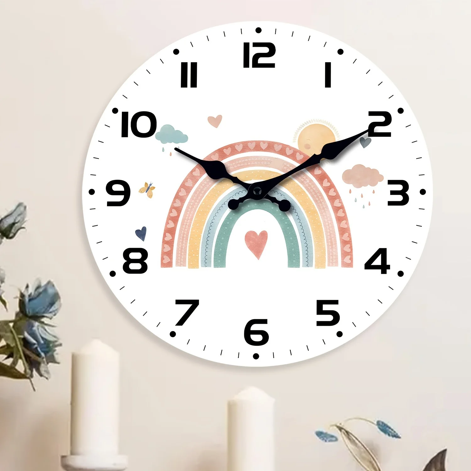 A Large Modern Wooden Bohemian Rainbow Wall Clock Measuring 25.4-40.64 cm - Battery-Operated, Silent Clock, Suitable for Decorating Living Rooms, Bedrooms, Homes, Kitchens, And School Classrooms, Perfect Gift (Batteries Not Included)