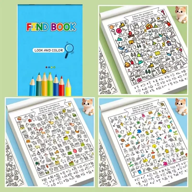 1pcs Colorful Activity Book – 1000+ Graphics, 32 Pages, Focus & Attention Exercises, Home School