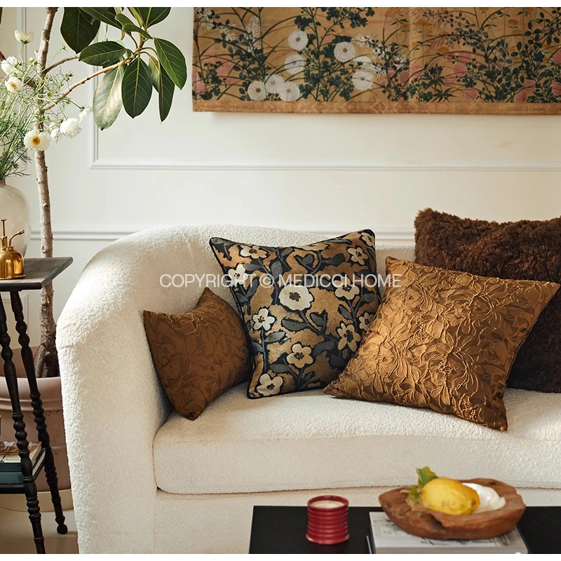 Medicci Home Antique Tibetan Tiger Motifs Decorative Pillowcase Luxury Kinabalu Chenille Gold Colorway Cushion Cover 45x45 50x50