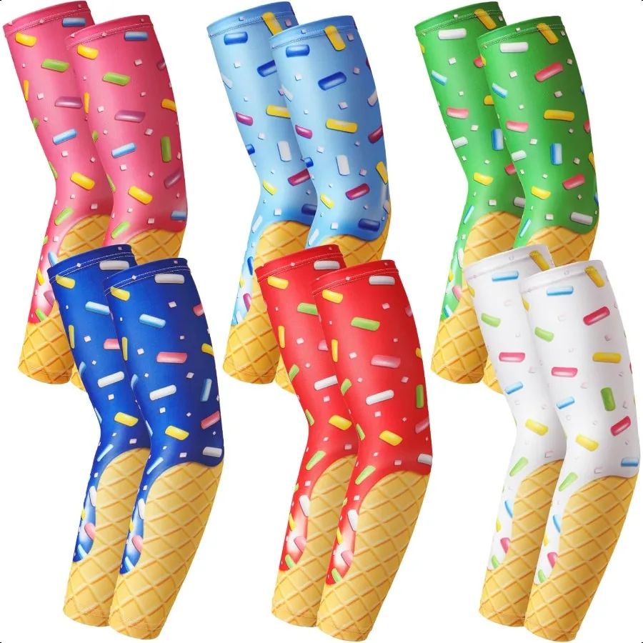 

6 Pairs Ice Cream Comprion Arm Sleeve Baseball Youth Faith Cross UV Sun Protection Arm Sleeve Sport Accories